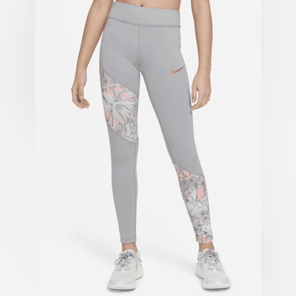 Nike Girls' One Energy‎ Dri-FIT Gray Mushroom
Print Tight Fit Legging KIDS XL - Picture 1 of 8